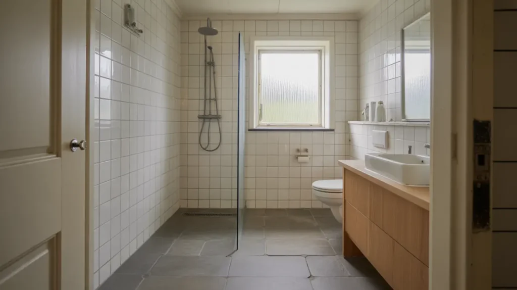badrumsrenovering med t tskikt klinker och ny inredning i jordbro haninge
